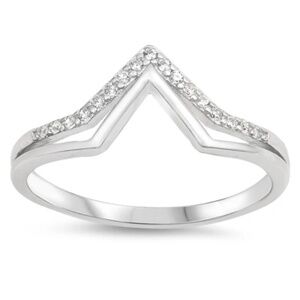 Sterling Silver CZ Ring – V Shape Split Band (Size 8)